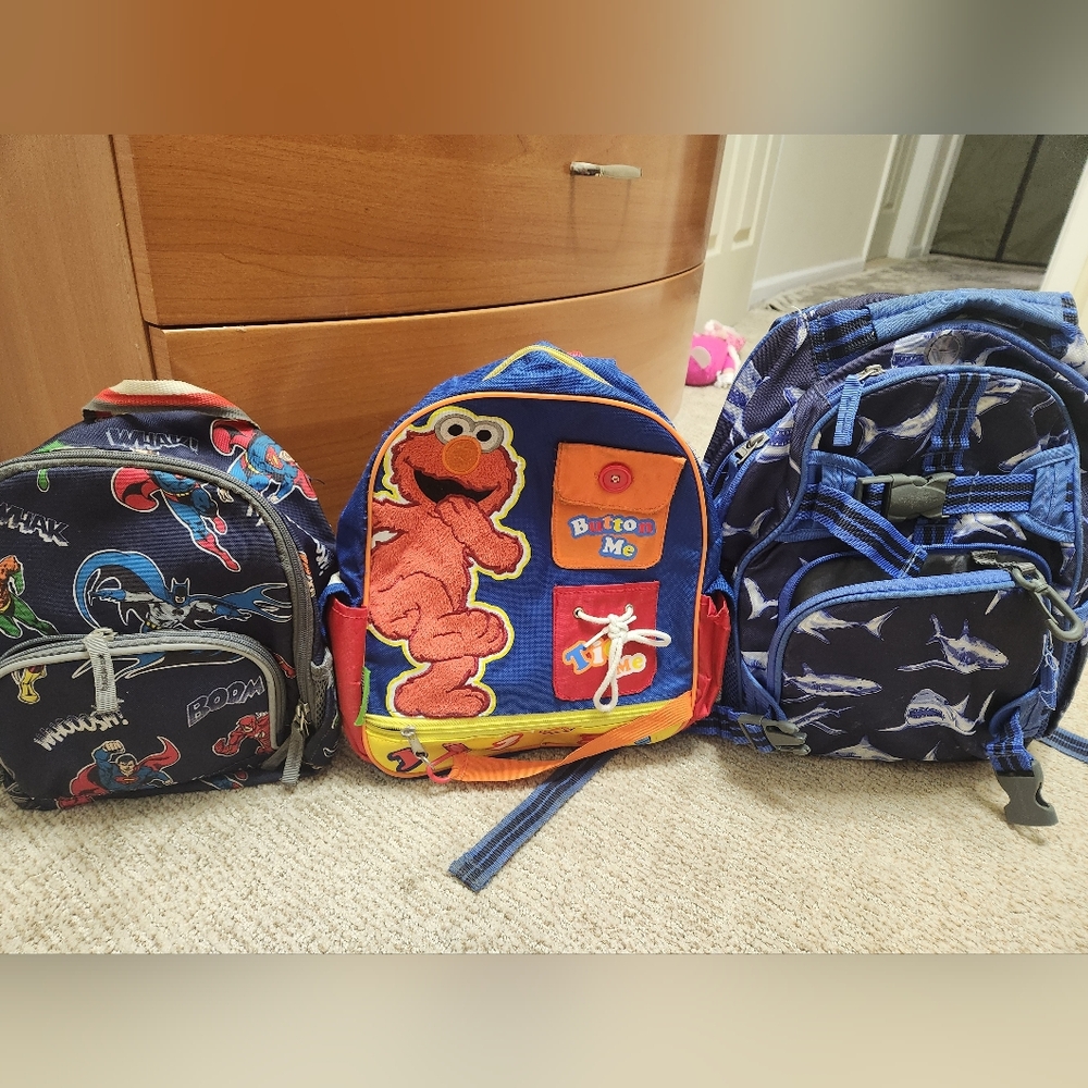 Colorful Kids Backpack Set Elmo Sharks Batman Superman